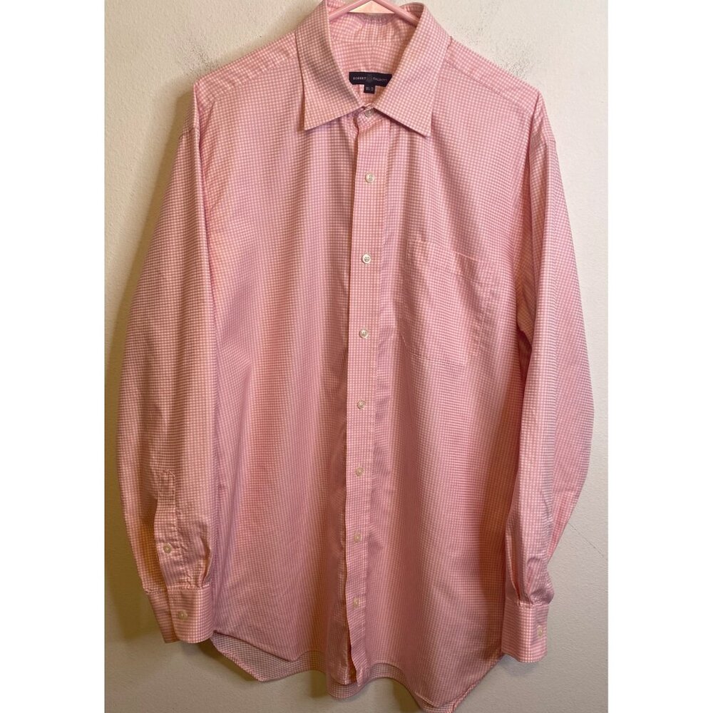 Robert Talbot Pink White Plaid Checkered Button Long Sleeve Shirt 16 1/2-35 XL